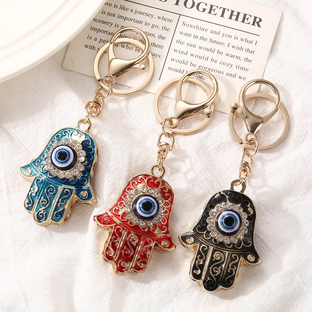 Women Fashion Palm Devil Eye Rhinestone Alloy Keychain Pendant