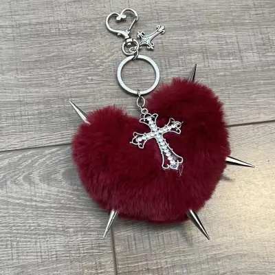 Women Fashion Punk Rivet Love Plush Liuding Bag Pendant Keychain