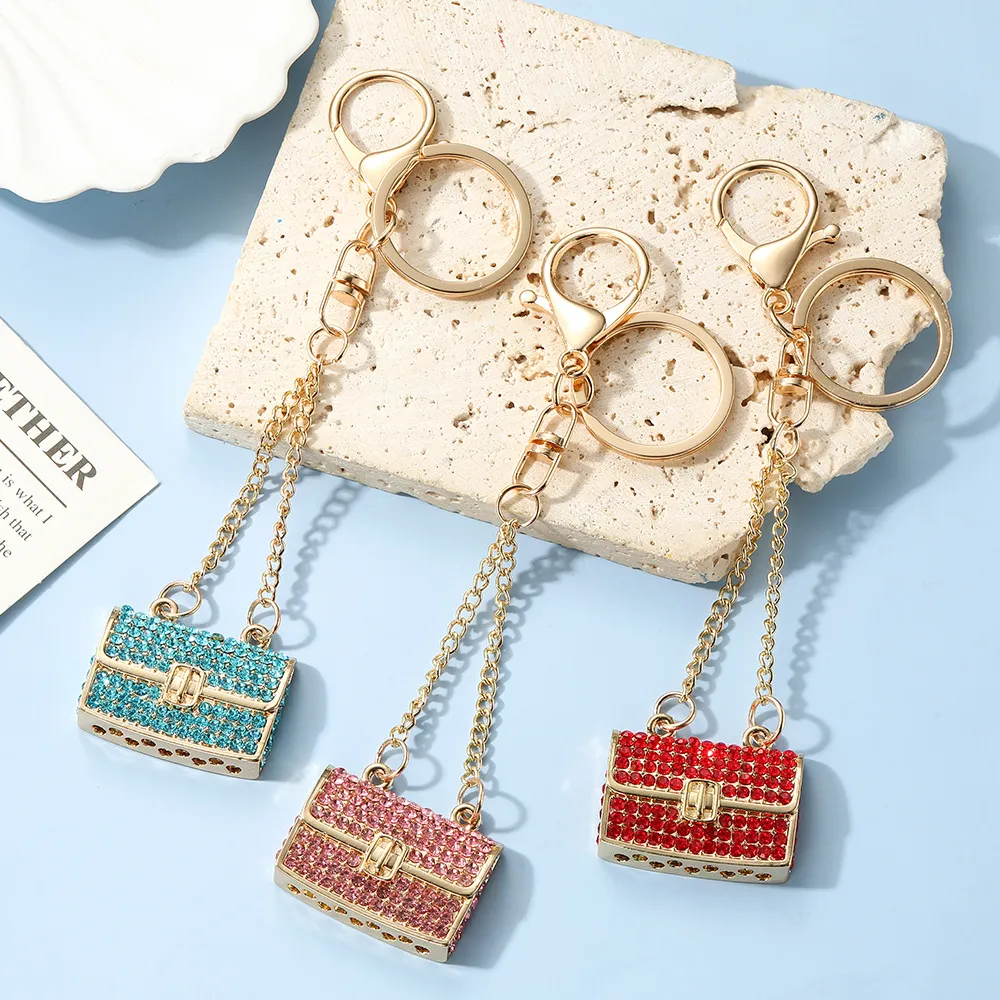 Women Fashion Mini Rhinestone Design Chain Bag Pendant Car Keychain