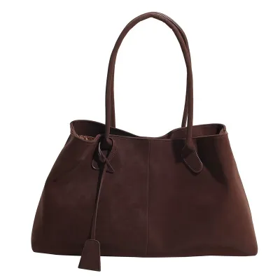 Women Fashion Retro Solid Color Suede Large Capacity Shoulder Bag