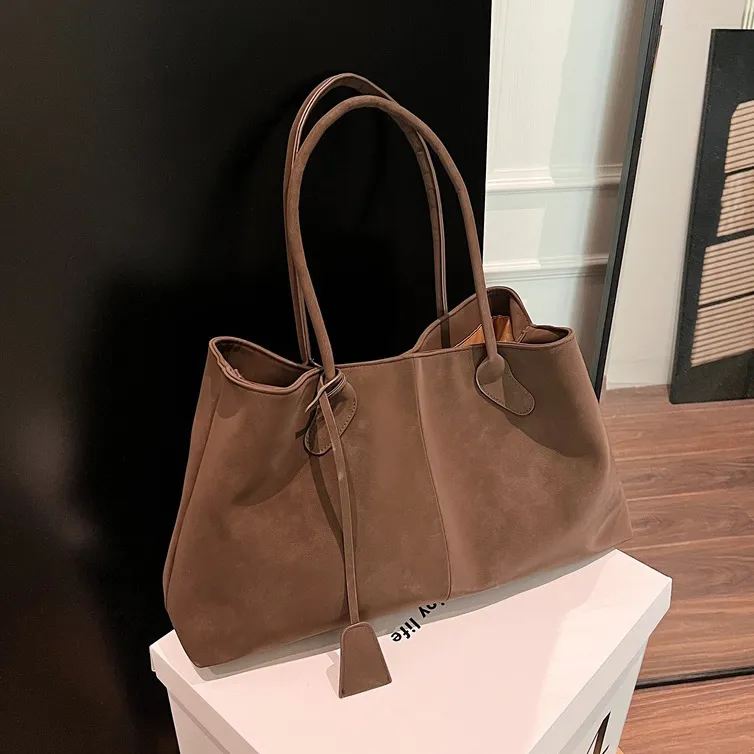 Women Fashion Retro Solid Color Suede Large Capacity Shoulder Bag