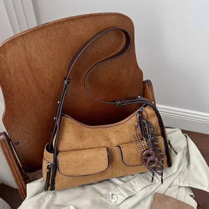 Women Fashion Casual Retro Large Capacity With Pendant Shoulder Bag
