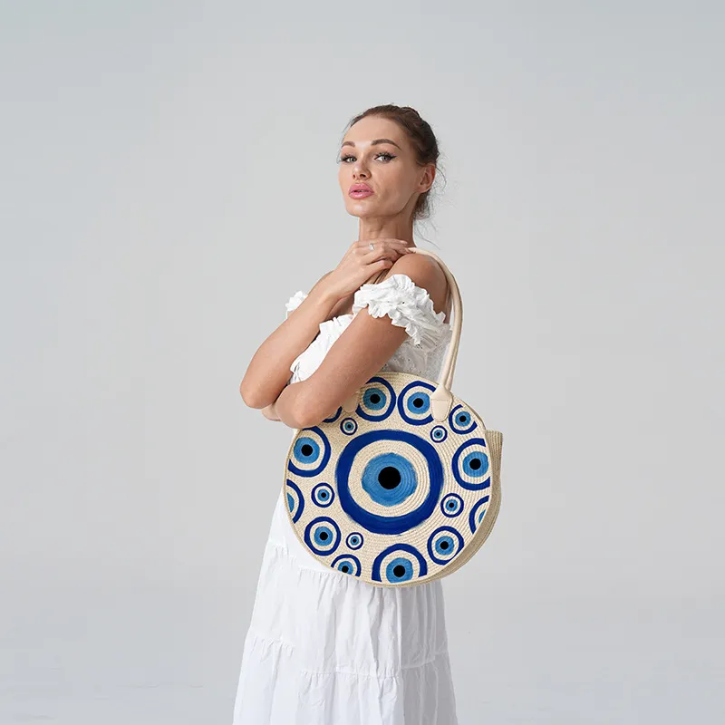 Women Fashion Casual Large Capacity Straw Pu Shoulder Bag