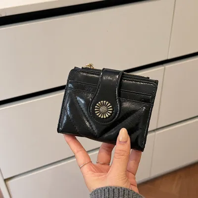 Women'S Fashion Casual Solid Color Pu Leather Short Coin Zipper Wallet
