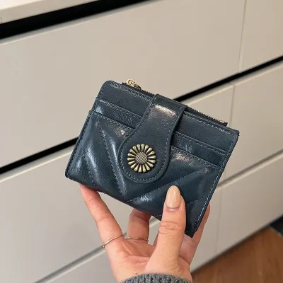 Women'S Fashion Casual Solid Color Pu Leather Short Coin Zipper Wallet