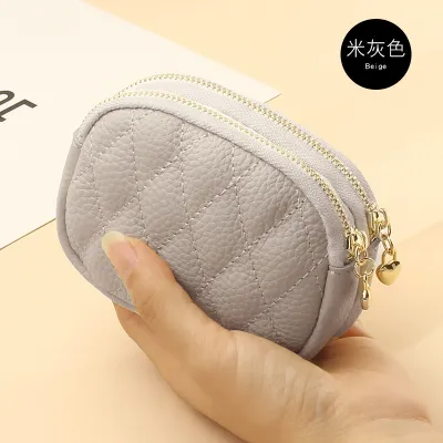 Women'S Fashion Solid Color Rhomboid Double-Layer Zipper Storage Mini Wallet