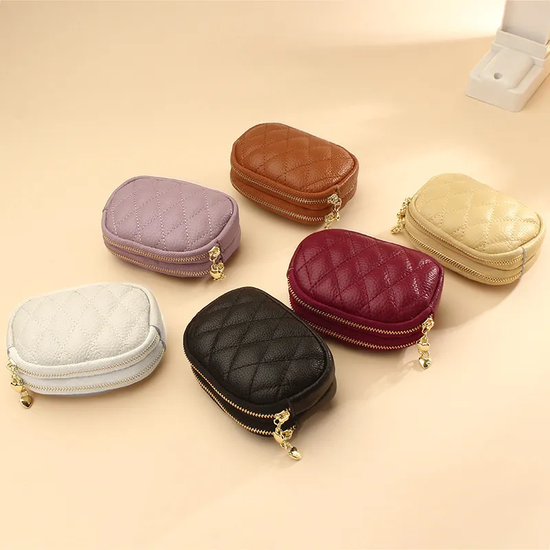 Women'S Fashion Solid Color Rhomboid Double-Layer Zipper Storage Mini Wallet
