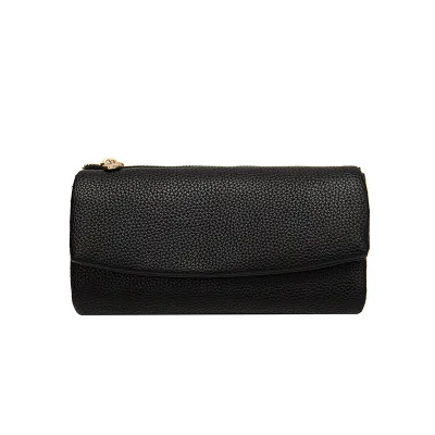 Women Fashion Casual Simple Solid Color Pu Litchi Pattern Clutch Large Capacity Soft Leather Long Wallet