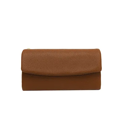 Women Fashion Casual Simple Solid Color Pu Litchi Pattern Clutch Large Capacity Soft Leather Long Wallet