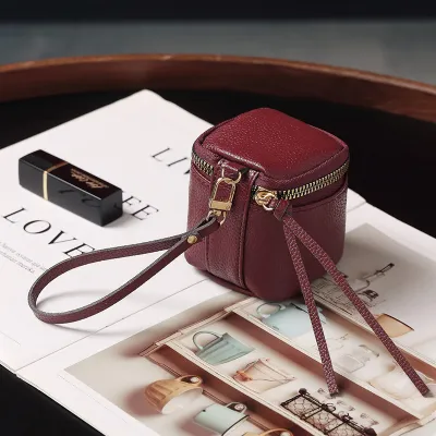 Women Fashion Retro Solid Color Pu Leather Portable Storage Bucket Mini Coin Purse Wallet