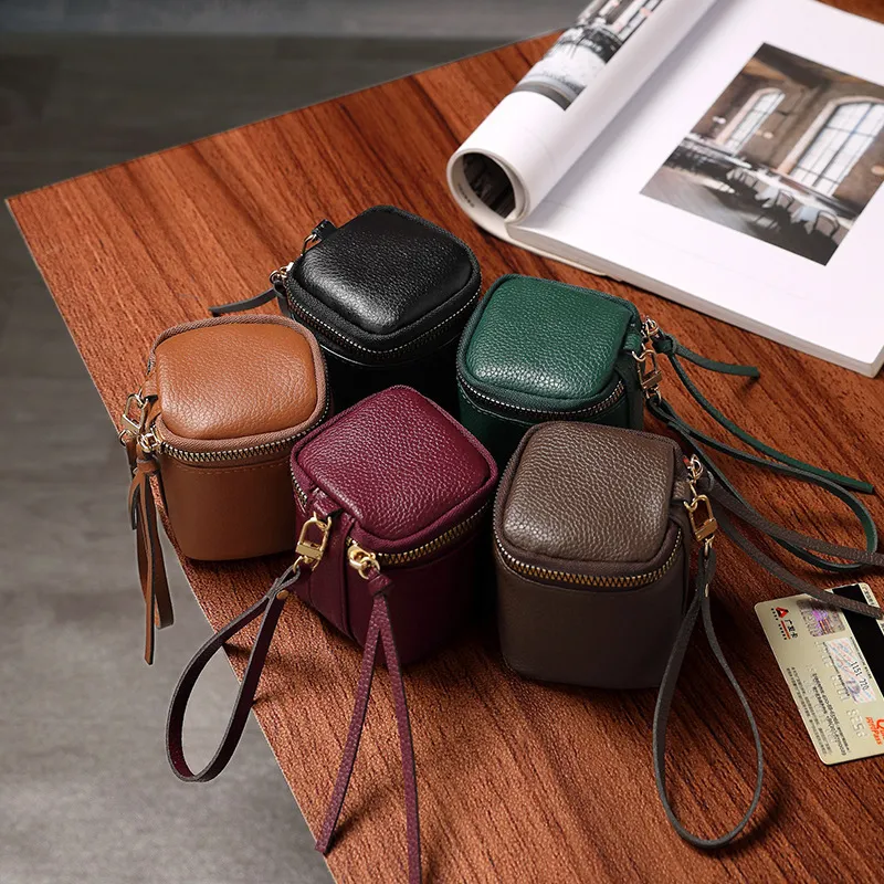 Women Fashion Retro Solid Color Pu Leather Portable Storage Bucket Mini Coin Purse Wallet