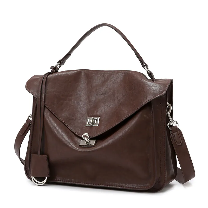 Women'S Fashion Casual Retro Solid Color Soft Leather Large Capacity Handbag