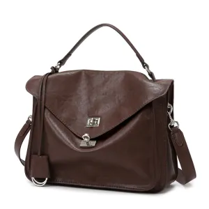 Women'S Fashion Casual Retro Solid Color Soft Leather Large Capacity Handbag