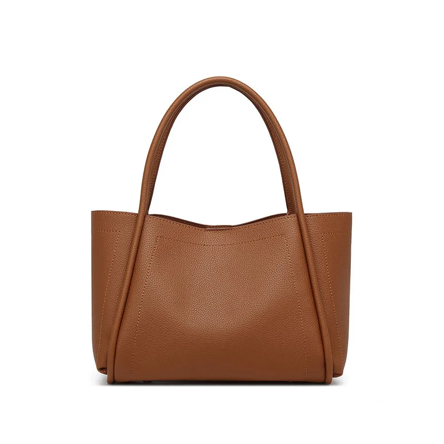 Women Fashion Casual Simple Solid Color Soft Leather Bucket Handbag