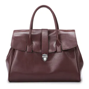 Women'S Fashion Solid Color Tanned Leather Large Capacity Handbag