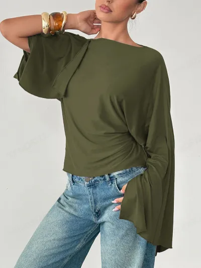 Women'S Fashon Casual Spring Stripe Long-Wide Sleeve T-Shirt
