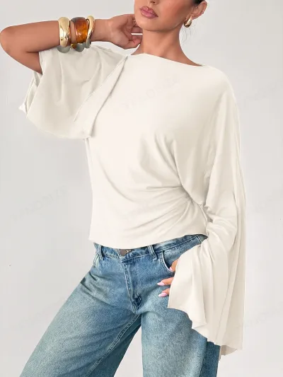 Women'S Fashon Casual Spring Stripe Long-Wide Sleeve T-Shirt