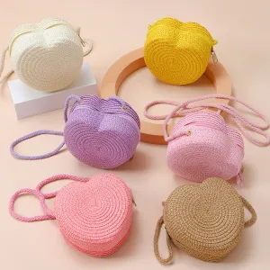 Kids Girs Fashion Cute Solid Color Mini Straw Woven Crossbody Bag