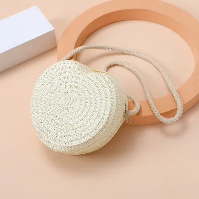Kids Girs Fashion Cute Solid Color Mini Straw Woven Crossbody Bag