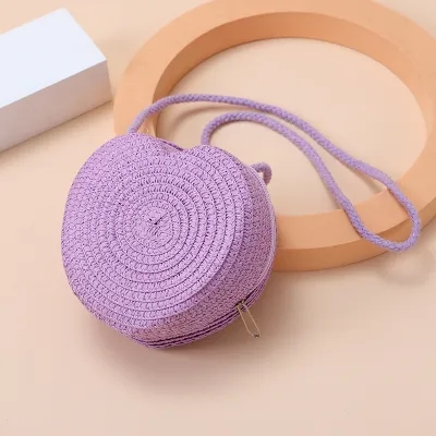 Kids Girs Fashion Cute Solid Color Mini Straw Woven Crossbody Bag