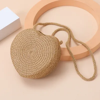 Kids Girs Fashion Cute Solid Color Mini Straw Woven Crossbody Bag