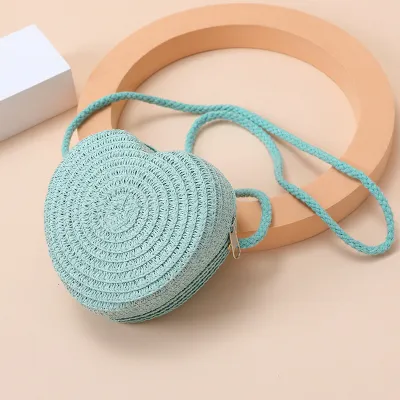 Kids Girs Fashion Cute Solid Color Mini Straw Woven Crossbody Bag