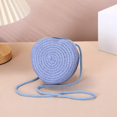 Kids Girs Fashion Cute Solid Color Mini Straw Woven Crossbody Bag