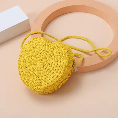 Kids Girs Fashion Cute Solid Color Mini Straw Woven Crossbody Bag
