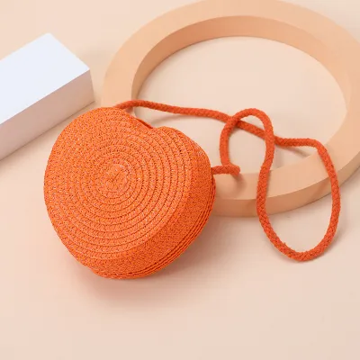 Kids Girs Fashion Cute Solid Color Mini Straw Woven Crossbody Bag