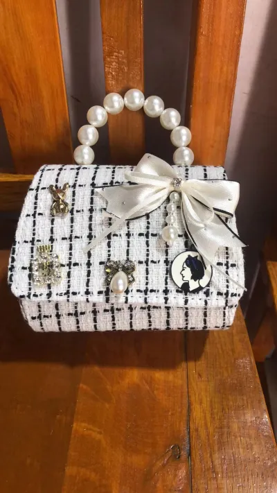 Kids Girls Fashion Camellia Flower Pearl Chain Crossbody Bag