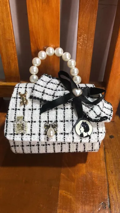 Kids Girls Fashion Camellia Flower Pearl Chain Crossbody Bag