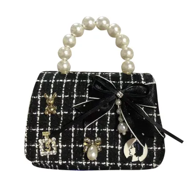 Kids Girls Fashion Camellia Flower Pearl Chain Crossbody Bag