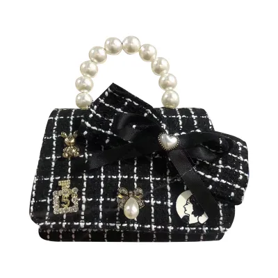 Kids Girls Fashion Camellia Flower Pearl Chain Crossbody Bag