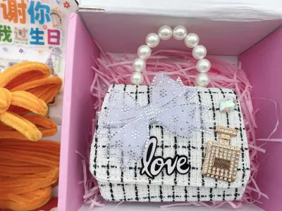 Kids Girls Fashion Camellia Flower Pearl Chain Crossbody Bag