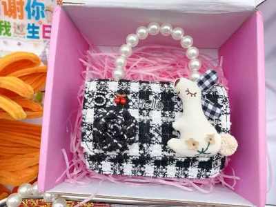 Kids Girls Fashion Camellia Flower Pearl Chain Crossbody Bag