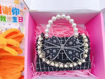 Kids Girls Fashion Camellia Flower Pearl Chain Crossbody Bag