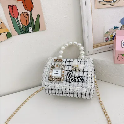 Kids Girls Fashion Camellia Flower Pearl Chain Crossbody Bag