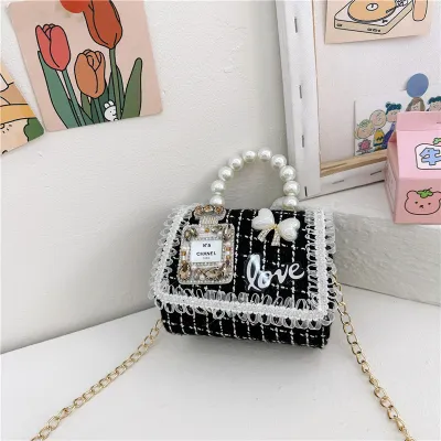 Kids Girls Fashion Camellia Flower Pearl Chain Crossbody Bag