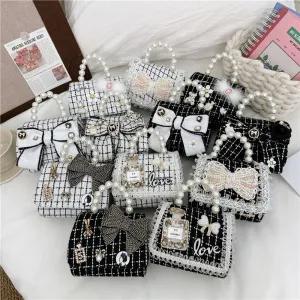 Kids Girls Fashion Camellia Flower Pearl Chain Crossbody Bag