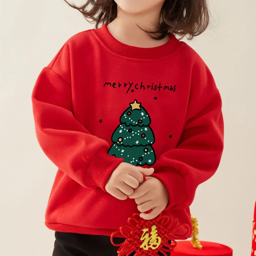 Christmas Kids Boys And Girls Fashion Printed Autumn And Winter Velvet Long-Sleeve Sweatshirt