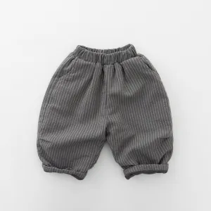 Kids Boys Fashion Casual Autumn And Winter Vertical Stripe Fleece-Lined Warm Pants