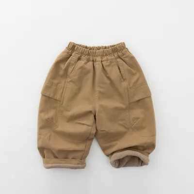 Kids Boys Fashion Casual Autumn And Winter Fleece-Lined Warm Thickened Cock Pants
