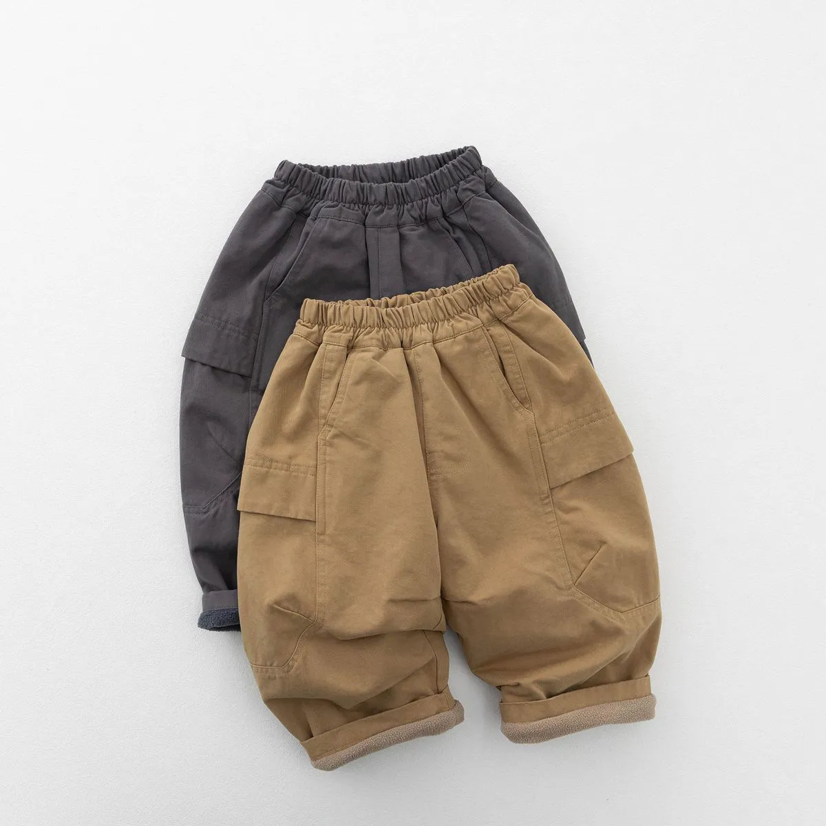 Kids Boys Fashion Casual Autumn And Winter Fleece-Lined Warm Thickened Cock Pants