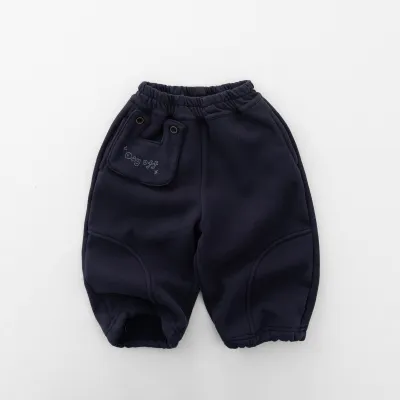 Kids Boys And Girls Fashion Casual Autumn And Winter Solid Color Fleece-Lined Thickened Loose Pants