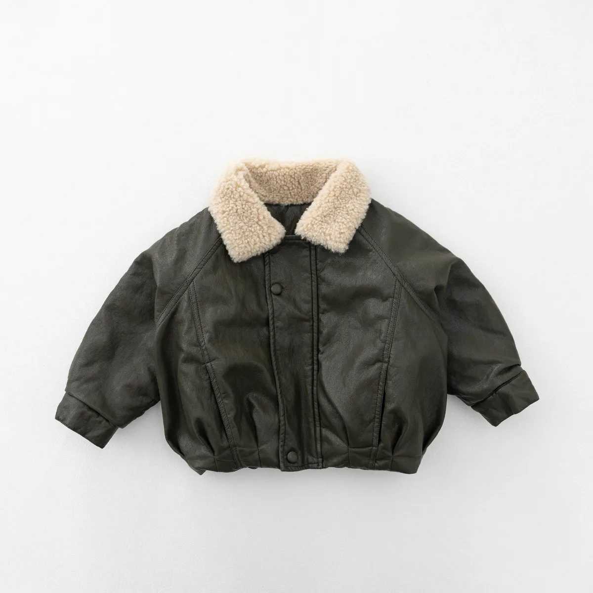 Kids Boys And Girls Fashion Autumn And Winter Wool Collar Leather Cotton Thickened Warm Coat