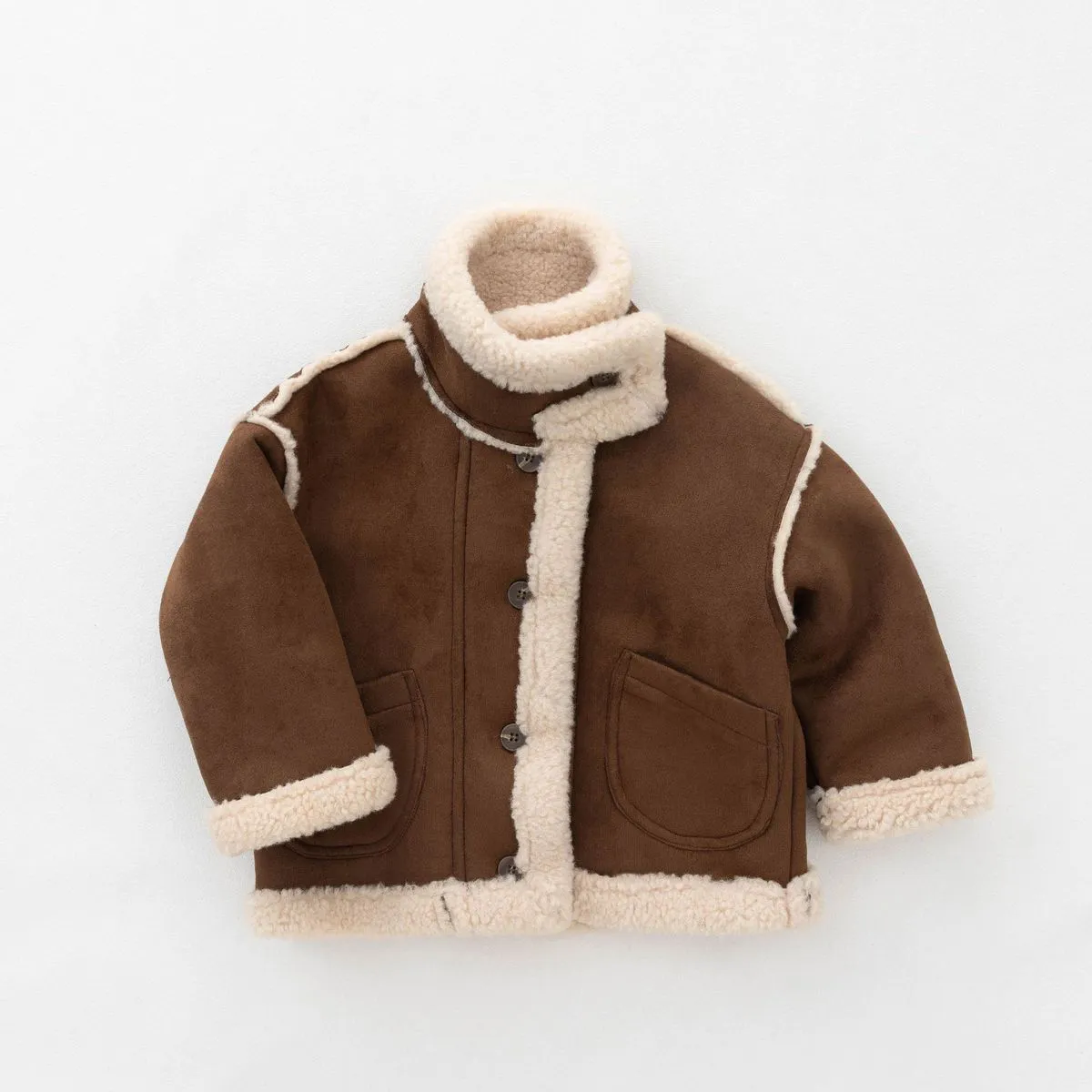 Kids Boys And Girls Fashion Autumn Fur-Lined Warm Stand-Collar Long-Sleeve Coat