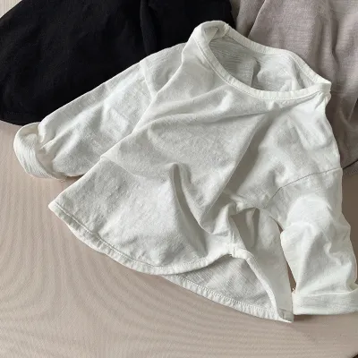 Kids Boys And Girls Fashion Spring And Autumn Cotton Solid Color Long-Sleeve T-Shirt