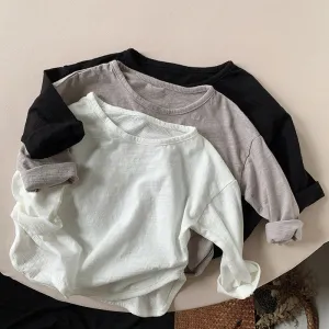 Kids Boys And Girls Fashion Spring And Autumn Cotton Solid Color Long-Sleeve T-Shirt