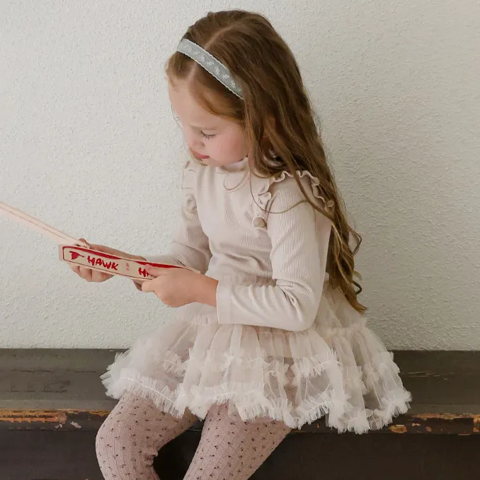 Kids Girls Fashion Autumn Solid Color Puffy Mesh Long Sleeve Dress