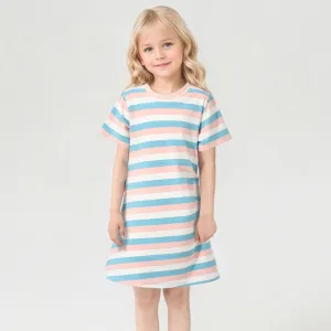 Kids Girls Fashion Casual Summer Stripe Short Sleeve Loose Dress
